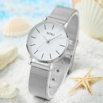 Kit 6 Peças Quartzo Prata Relógio Feminino e Pulseiras Vanny