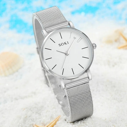 Kit 6 Peças Quartzo Prata Relógio Feminino e Pulseiras Vanny