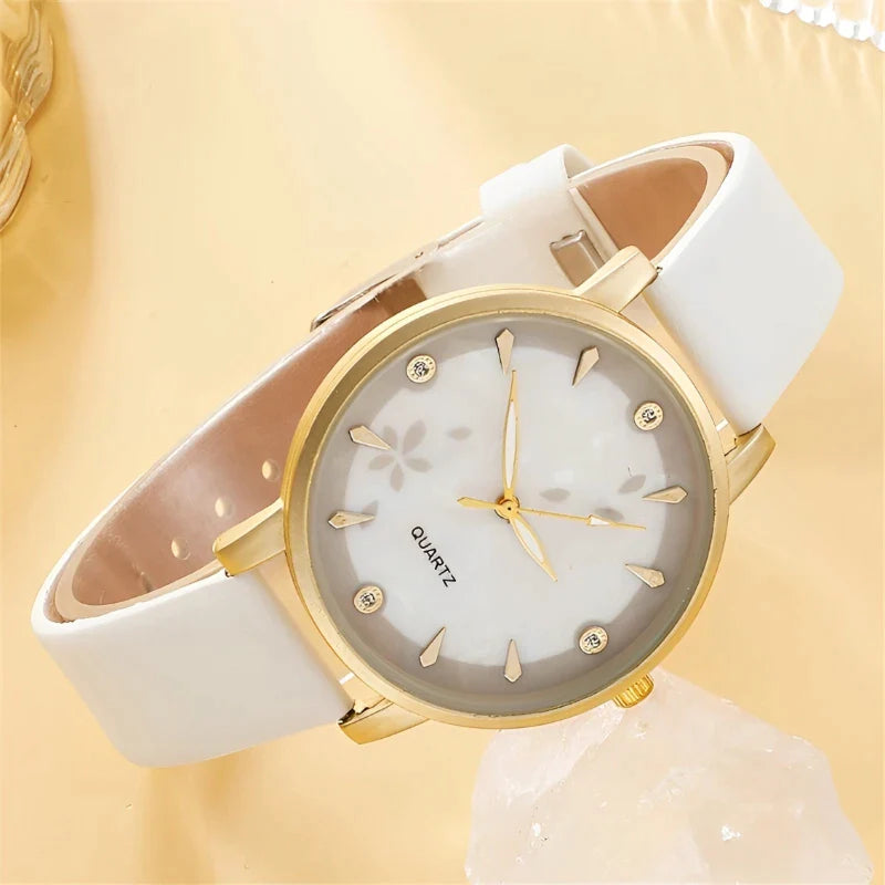 Relógio Quartz Couro Feminino + Brinde 4 Pulseiras Vanny