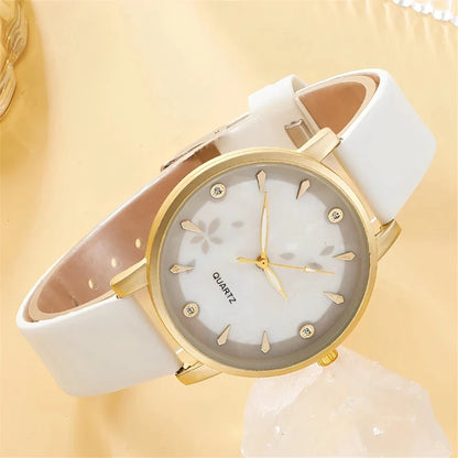 Relógio Quartz Couro Feminino + Brinde 4 Pulseiras Vanny