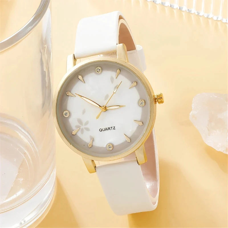 Relógio Quartz Couro Feminino + Brinde 4 Pulseiras Vanny